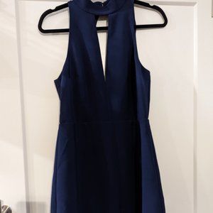 Express Women's Sz 8 Blue, Open Back, High Keyhole Neck,  Lace Detail Mini Dress